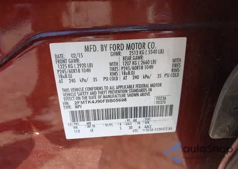 2015 Ford Edge Sel from USA, damaged, VIN 2FMTK4J90FBB05698
